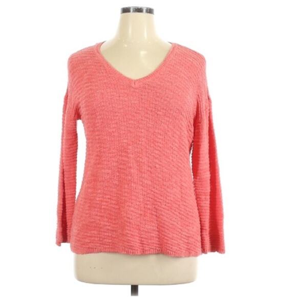 Calvin Klein Orange Knit Pullover Sweater V Neck Womens XL Chunky Knit Fall - Picture 1 of 6